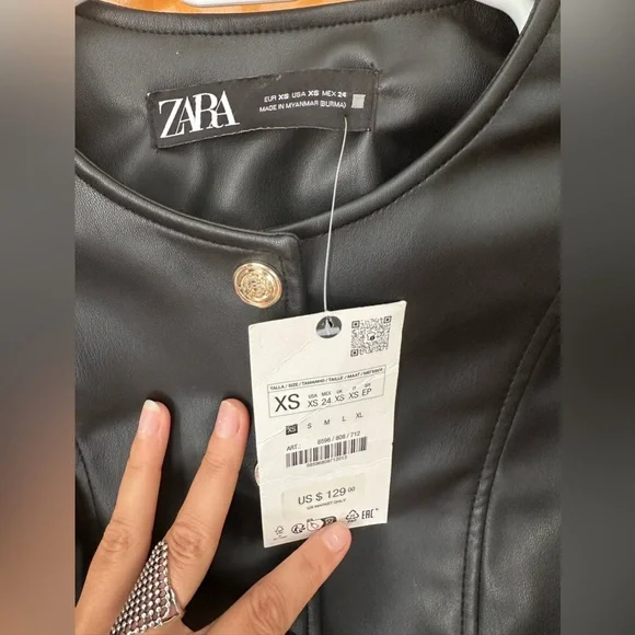 NWT ZARA Black 2 in 1 Faux Leather Snap Jacket Zip Crop Length Sz xs - Picture 11 of 16